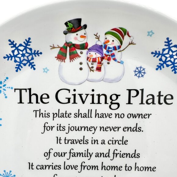 The Giving Plate 12" Round Snowy Snowman Design Melamine Dishwasher Safe Not Mic - Picture 2 of 6